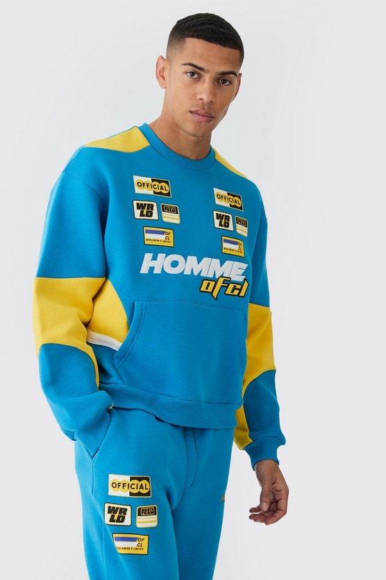 Kastiger Oversize Sweatshirt-Trainingsanzug mit Moto-Applikation
