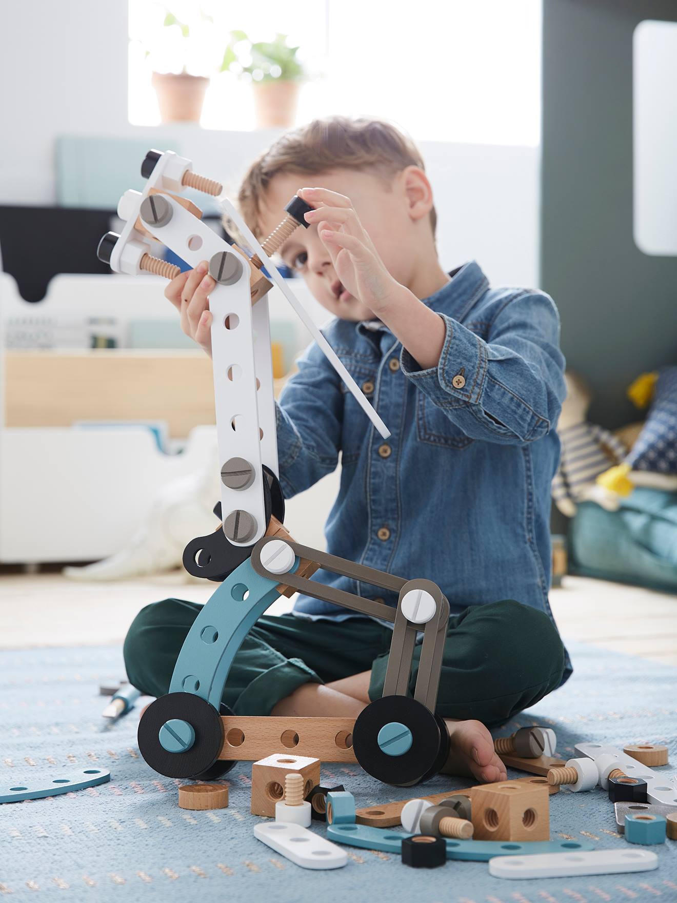 Vertbaudet Kinder Konstruktions-Set mit 92 Teile, Holz FSC - mehrfarbig