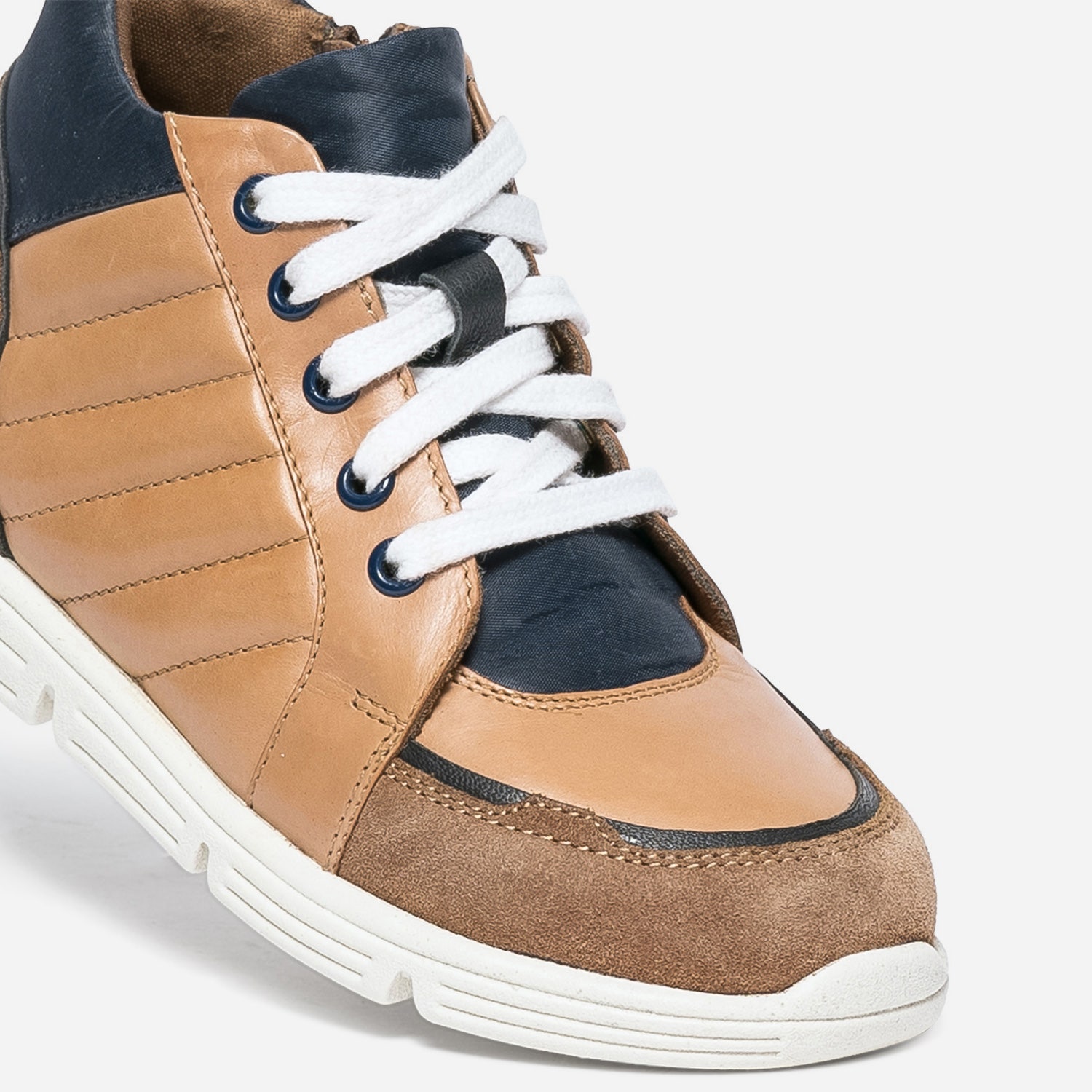 Boots BUGGY camel en cuir détails marine
