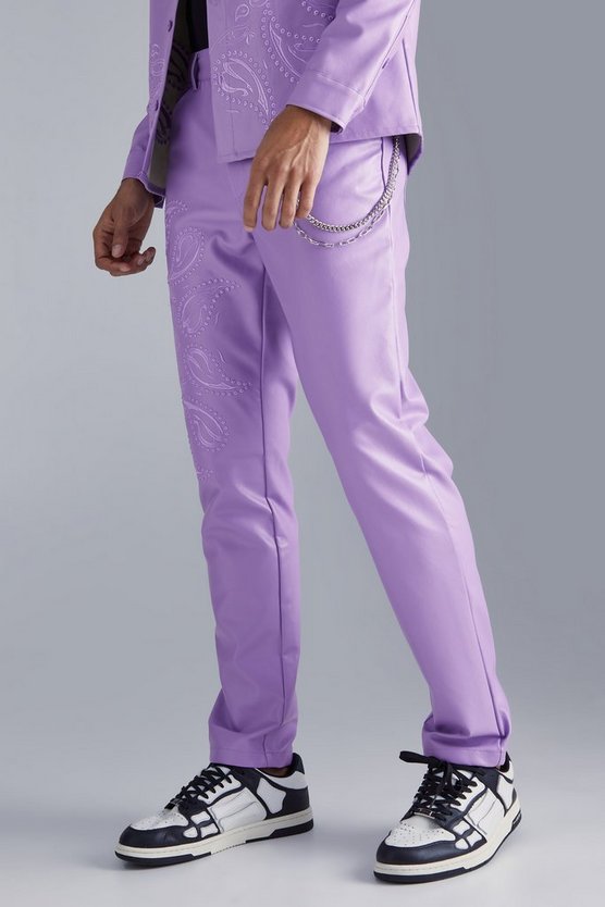 Schmale PU-Hose mit Paisley-Stickerei