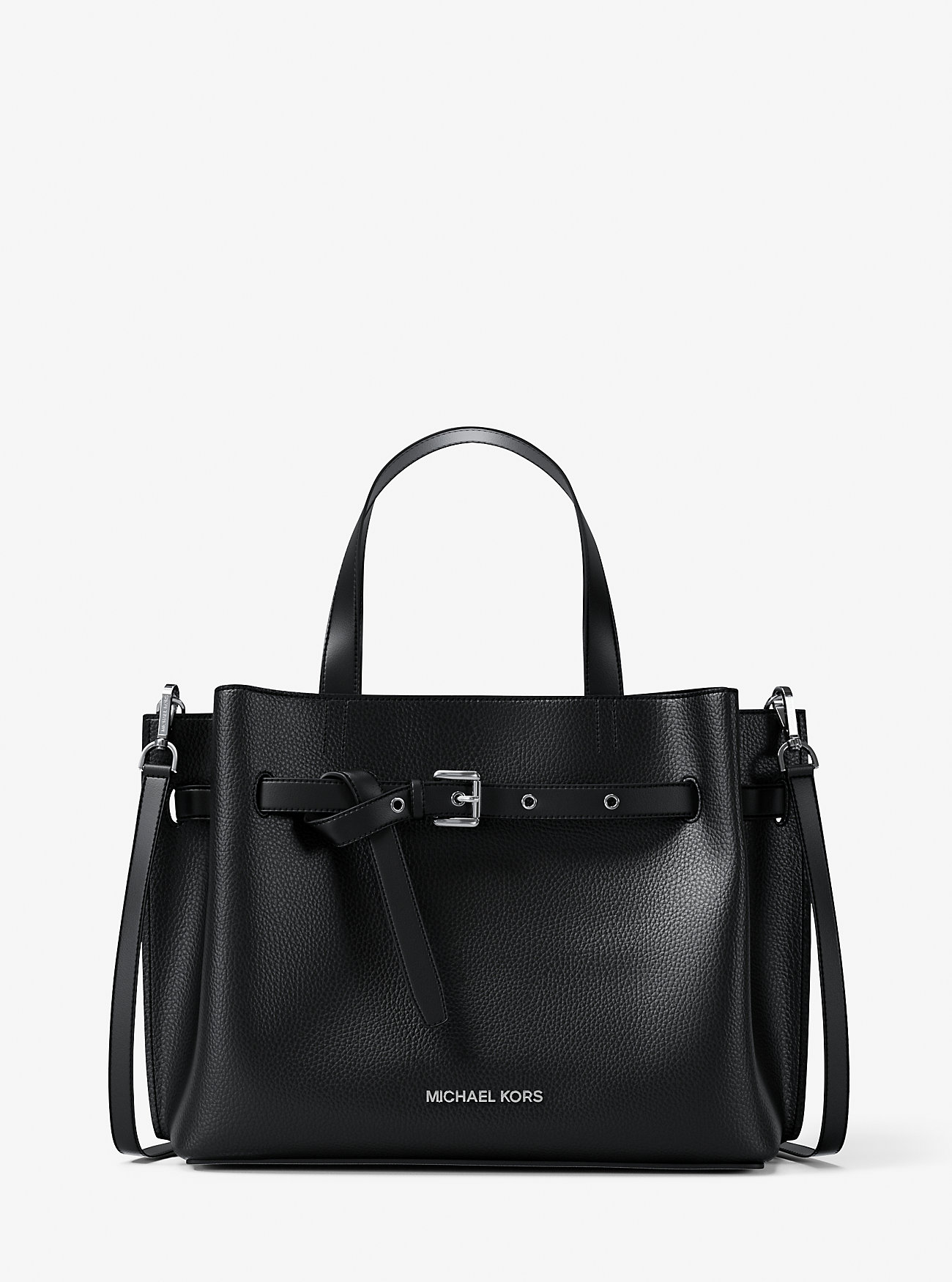 Emilia Medium Pebbled Leather Satchel - BLACK