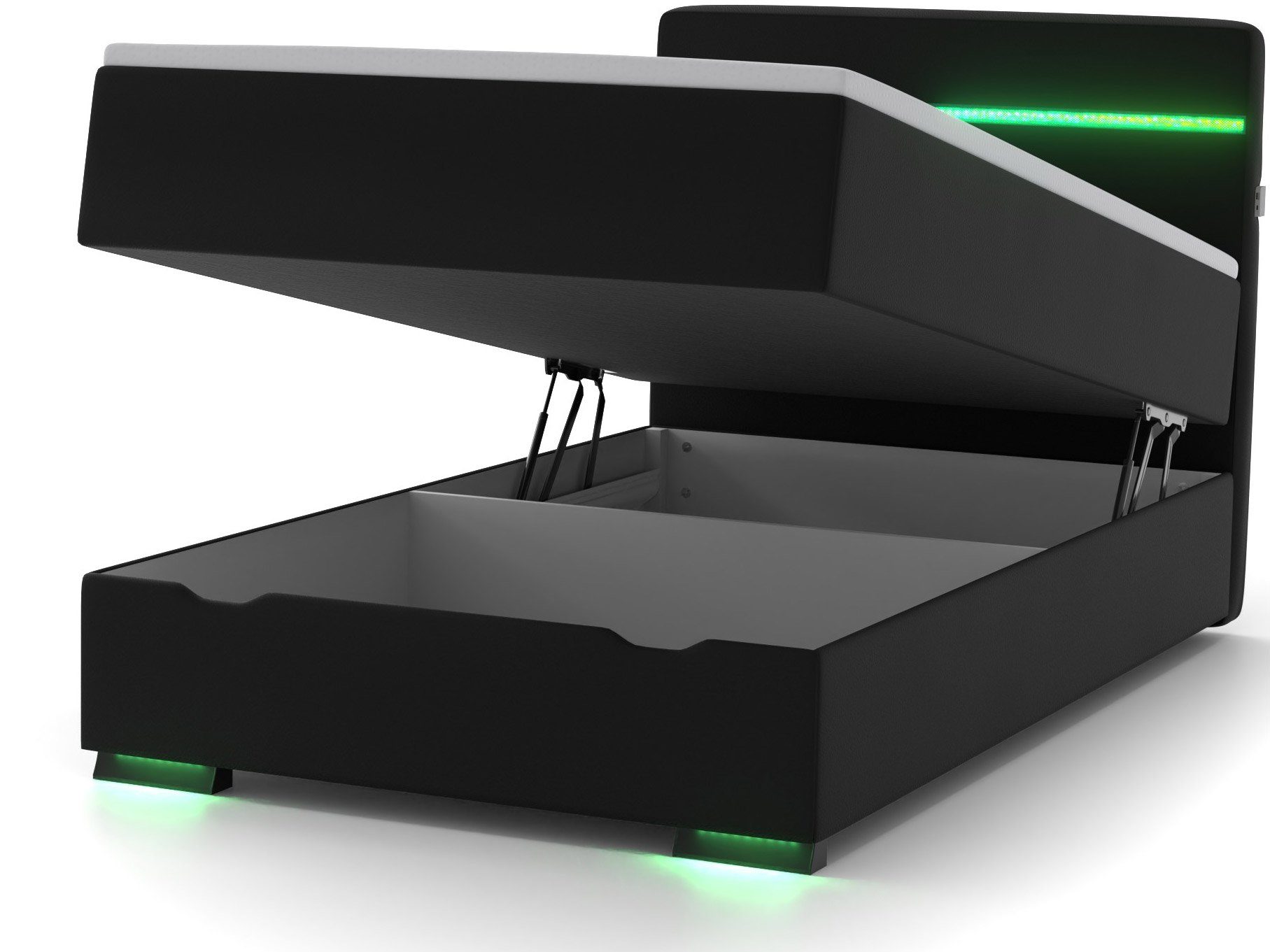wonello Boxspringbett Ontario, mit Bettkasten, LED-Beleuchtung, 2x USB-Anschluss und Topper