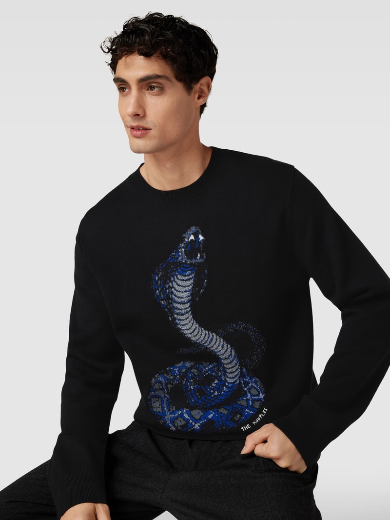 Strickpullover mit Motiv-Print Modell 'PULL' in schwarz