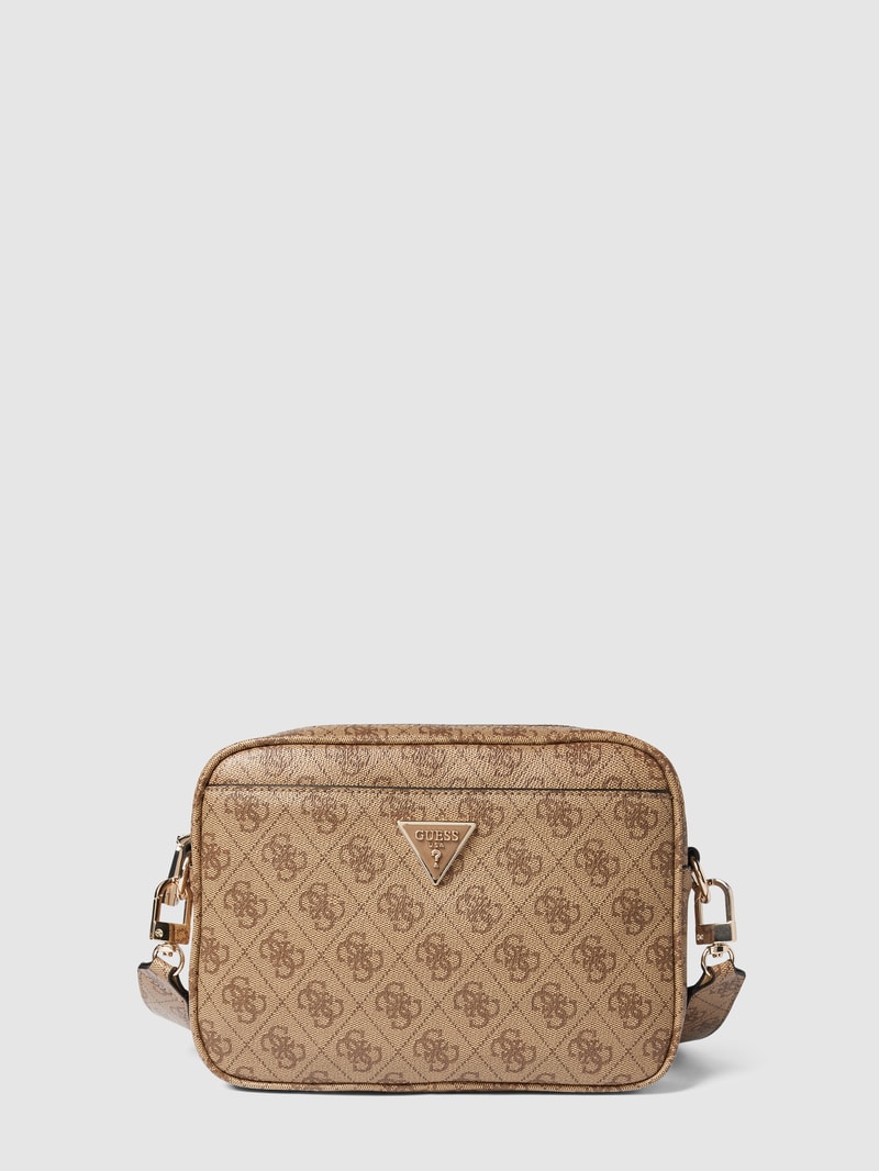 Camera Bag mit Allover-Logo Modell 'MERIDIAN' in hellbraun