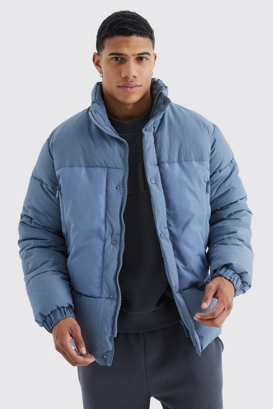 Kontrast Ripstop Steppjacke mit Trichterkragen