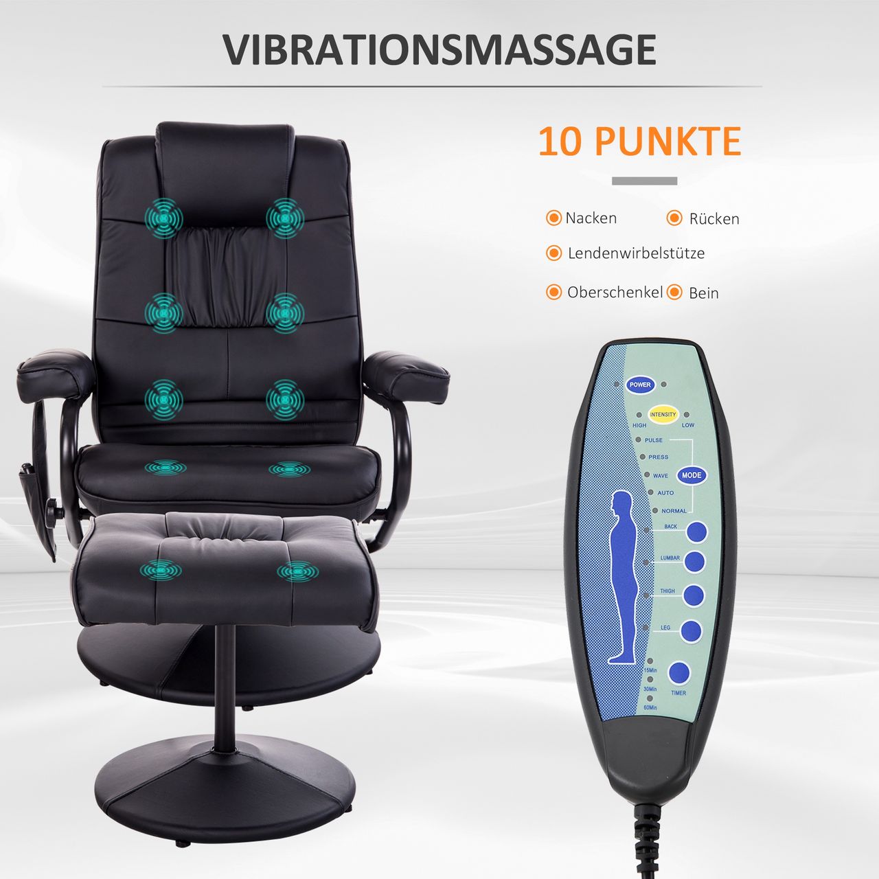 HOMCOM Massagesessel Relaxsessel Fernsehsessel TV Sessel Schwarz 77 x 84 x 95 cm