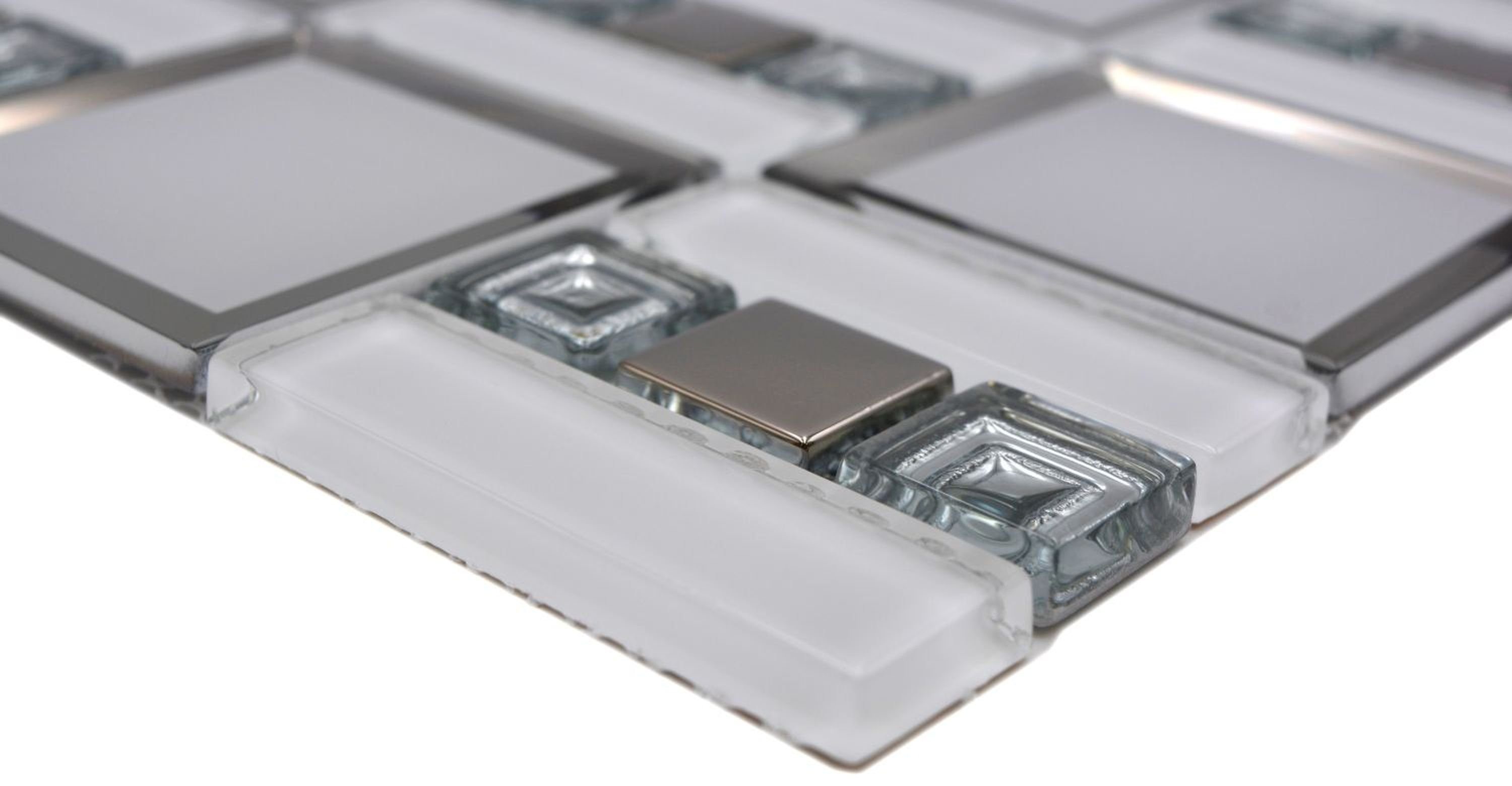 Mosani Mosaikfliesen Glasmosaik Mosaikfliese weiss silber glänzend Wand Küche