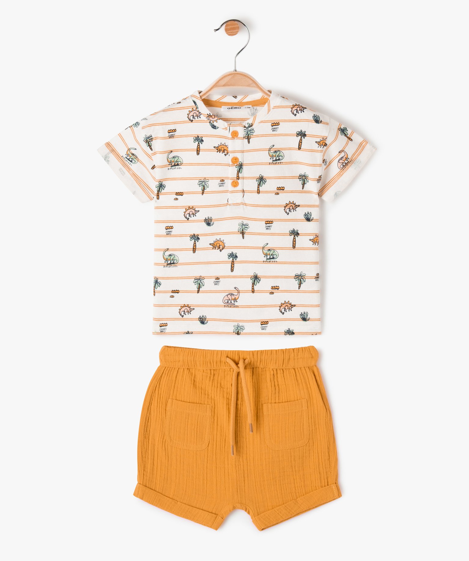 Ensemble bébé Garçon 2 pièces : short en gaze et tee-shi... jaune | GEMO