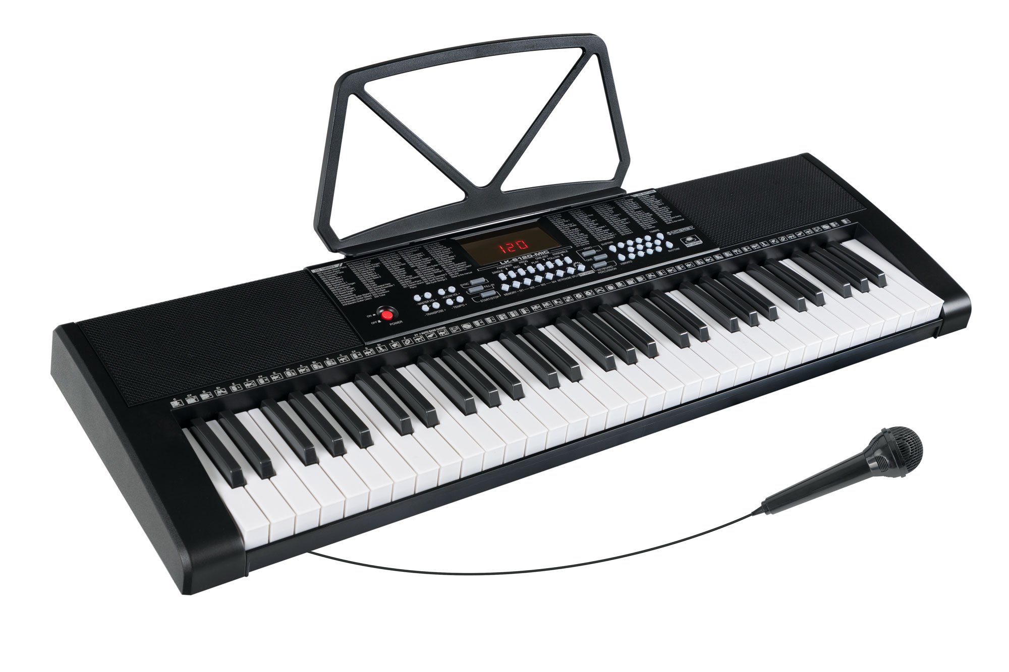 McGrey Home Keyboard LK-6120-MIC - Einsteiger-Keyboard mit 61 Leuchttasten, (2 tlg., Inkl. Mikrofon und Notenhalter), 255 Sounds und Rhythmen - 50 Demo Songs mit Lernfunktionen
