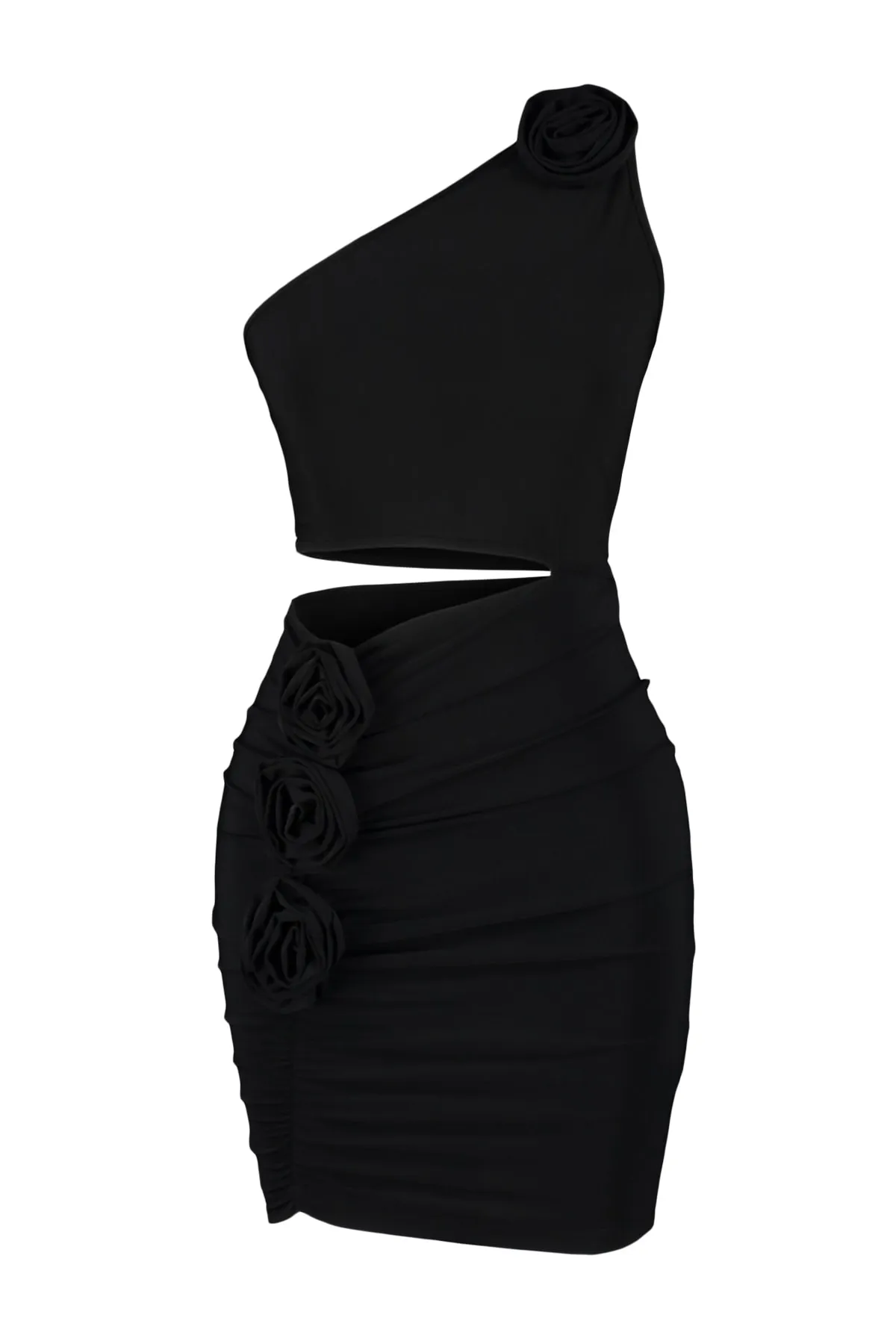 Trendyol Collection  Schwarzes, tailliertes, gestricktes Abendkleid mit Fensterausschnitt und Ausschnitten TPRSS23EL00399