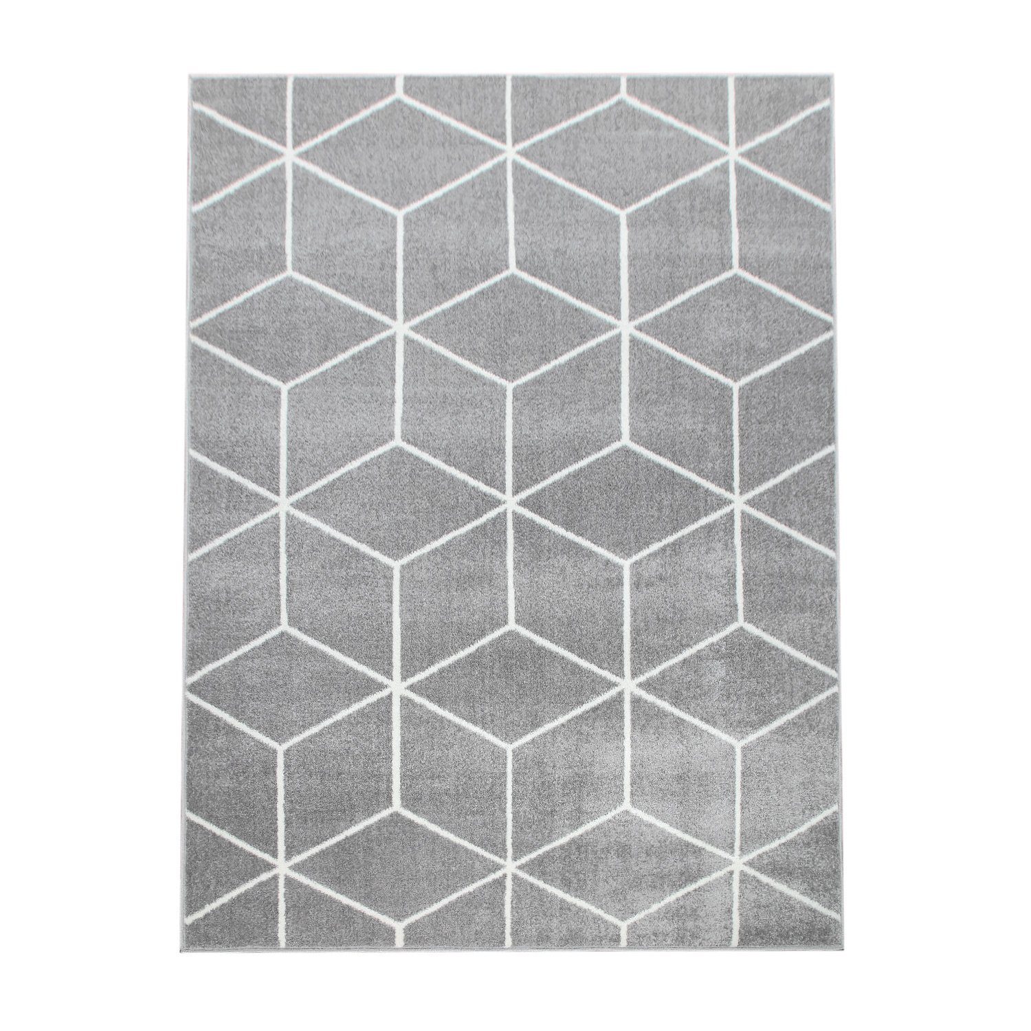 Teppich Wohnzimmer-Teppich Kurzflor Skandinavischer Stil Rauten-Muster In Grau, TT Home, rechteckig, Höhe: 16 mm