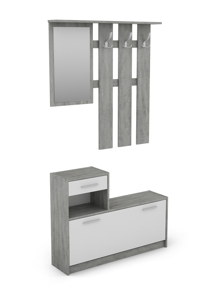 byLiving Garderoben-Set TAMINA in Beton-Optik / Weiß - (B) 97 x (H) 190 x (T) 25 cm günstig kaufen onesize