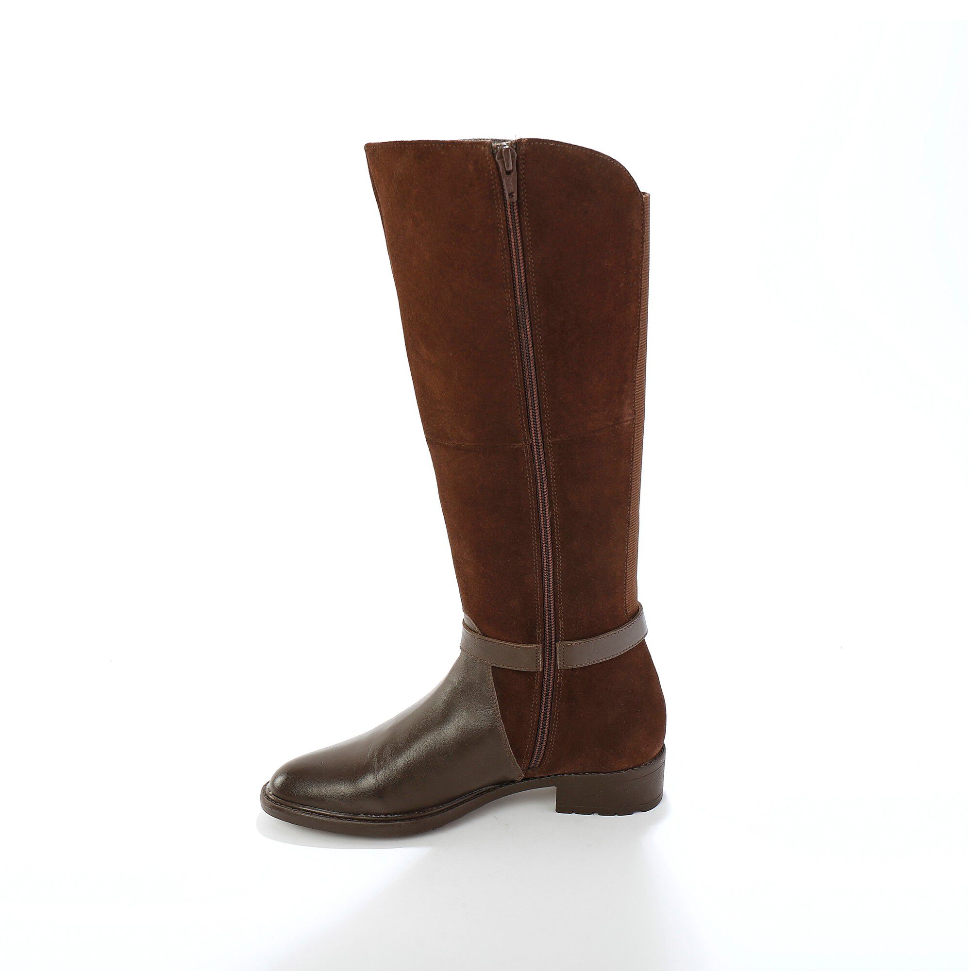 Bottes en cuir bimatière à mollets élastiqués