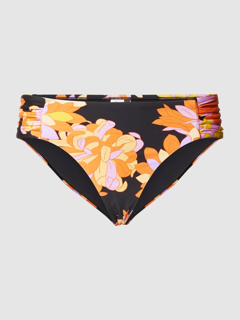 Bikini-Slip mit floralem Allover-Muster Modell 'Ruched' in schwarz