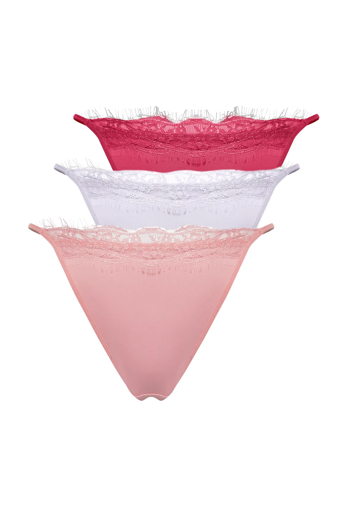 Trendyol Collection  Rosa-mehrfarbiger Strick-Tanga mit Mikrospitze THMSS24KU00012