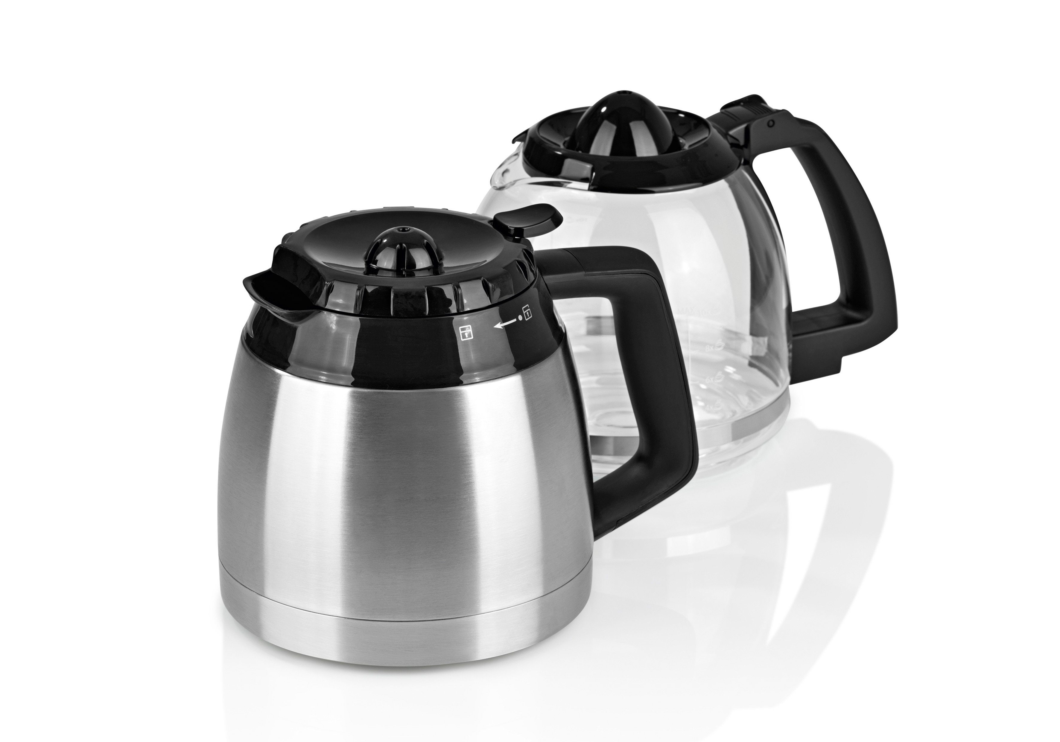 BEEM Filterkaffeemaschine Isolierkanne + Glaskanne, 1.25l Kaffeekanne, Kegelmahlwerk Permanentfilter 24h Timer Warmhalteplatte