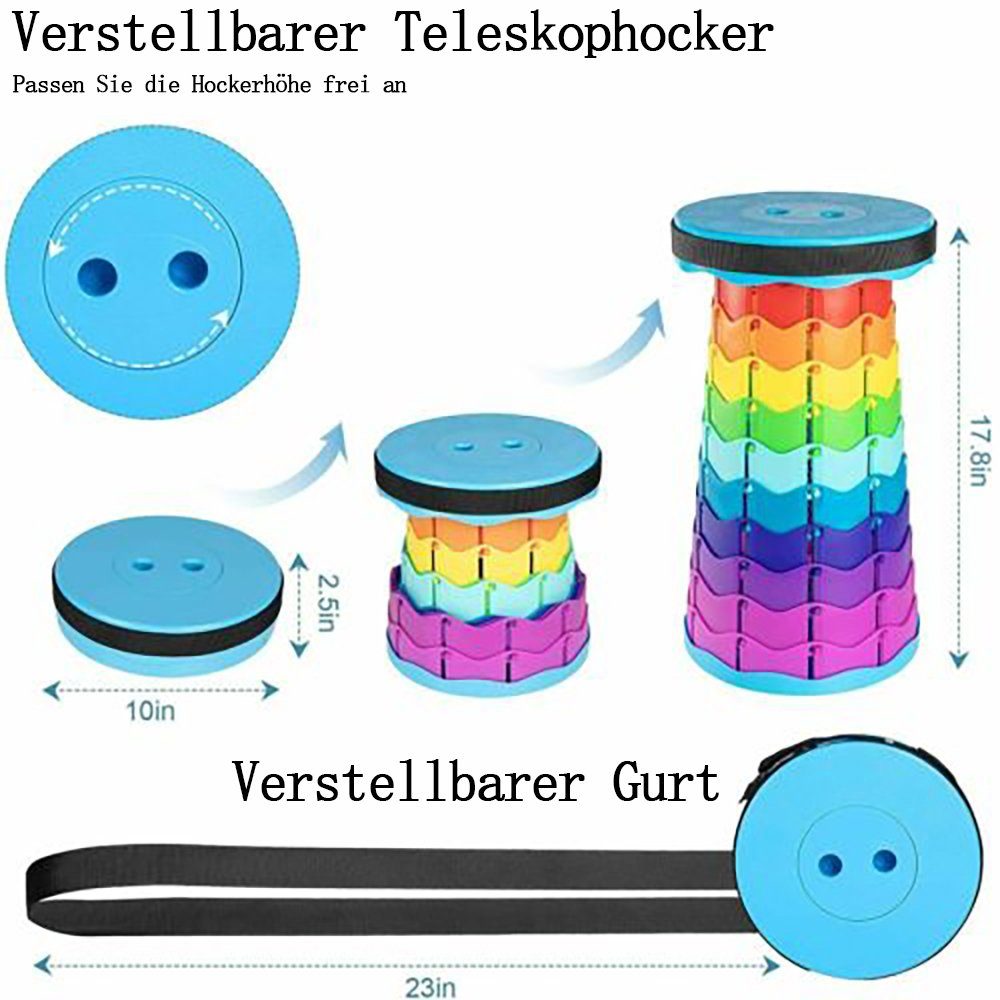 flowgoer Klappstuhl Tragbarer Teleskophocker - Stabil, höhenverstellbar, leicht, Einzigartiges Design mit Schnallen für einfache Bedienung.