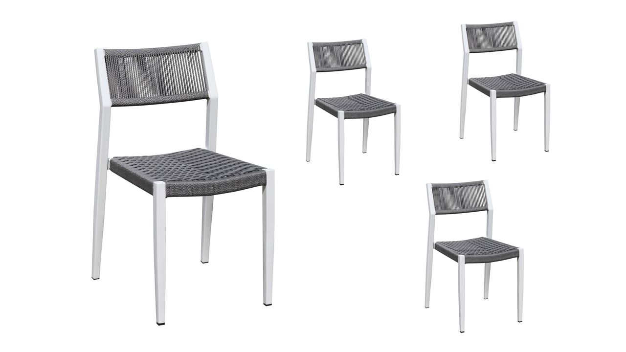 Grasekamp Stapelstuhl-Set Sol 4 teilig aus Aluminium - Weiß/Grau