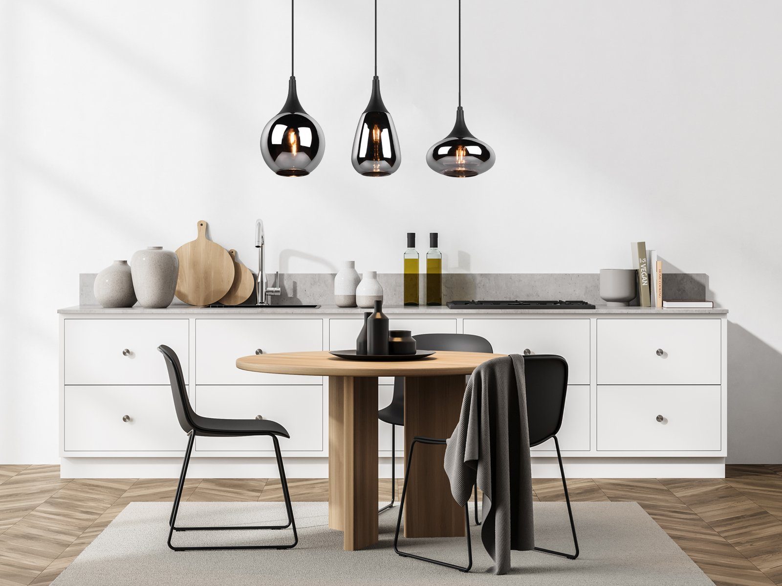 meineWunschleuchte LED Pendelleuchte, LED wechselbar, Warmweiß, ausgefallene Rauch-glas Design-er Lampen für über-n Esstisch hängend