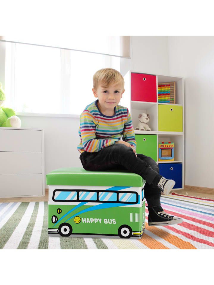 relaxdays Spielzeugkiste Happy Bus in Grün - (B)48 x (H)32 x (T)32 cm günstig kaufen onesize