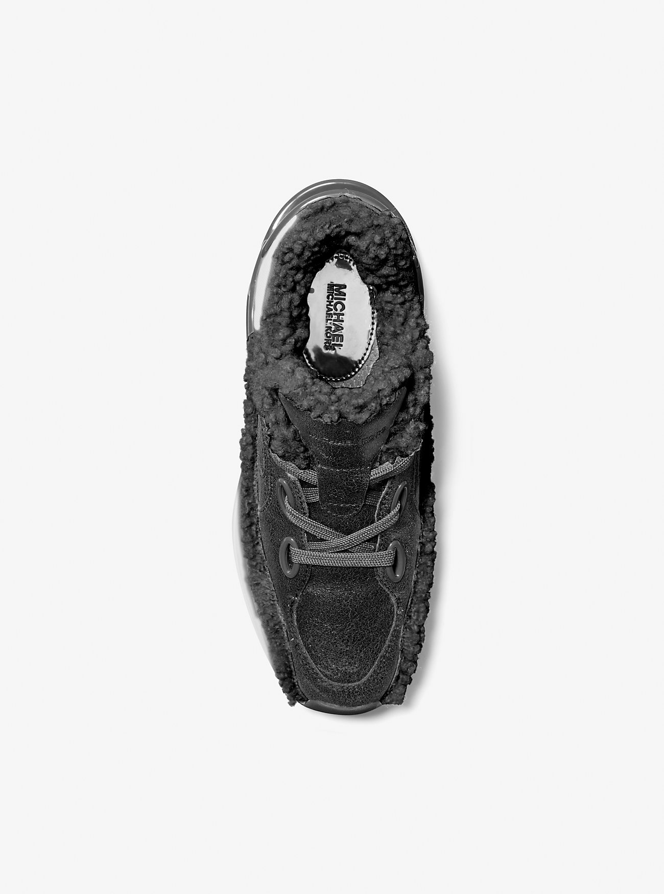 Toni Distressed Leather and Sherpa Trainer - BLACK