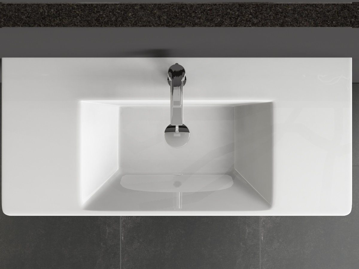 Aqua Bagno Waschbecken Quadra Soft Keramik Waschtisch 100cm weiß Waschbec (Packung)