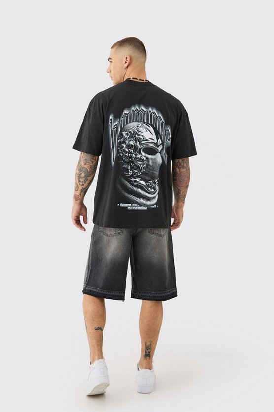 Oversized Extended Neck Mask Back Graphic T-shirt