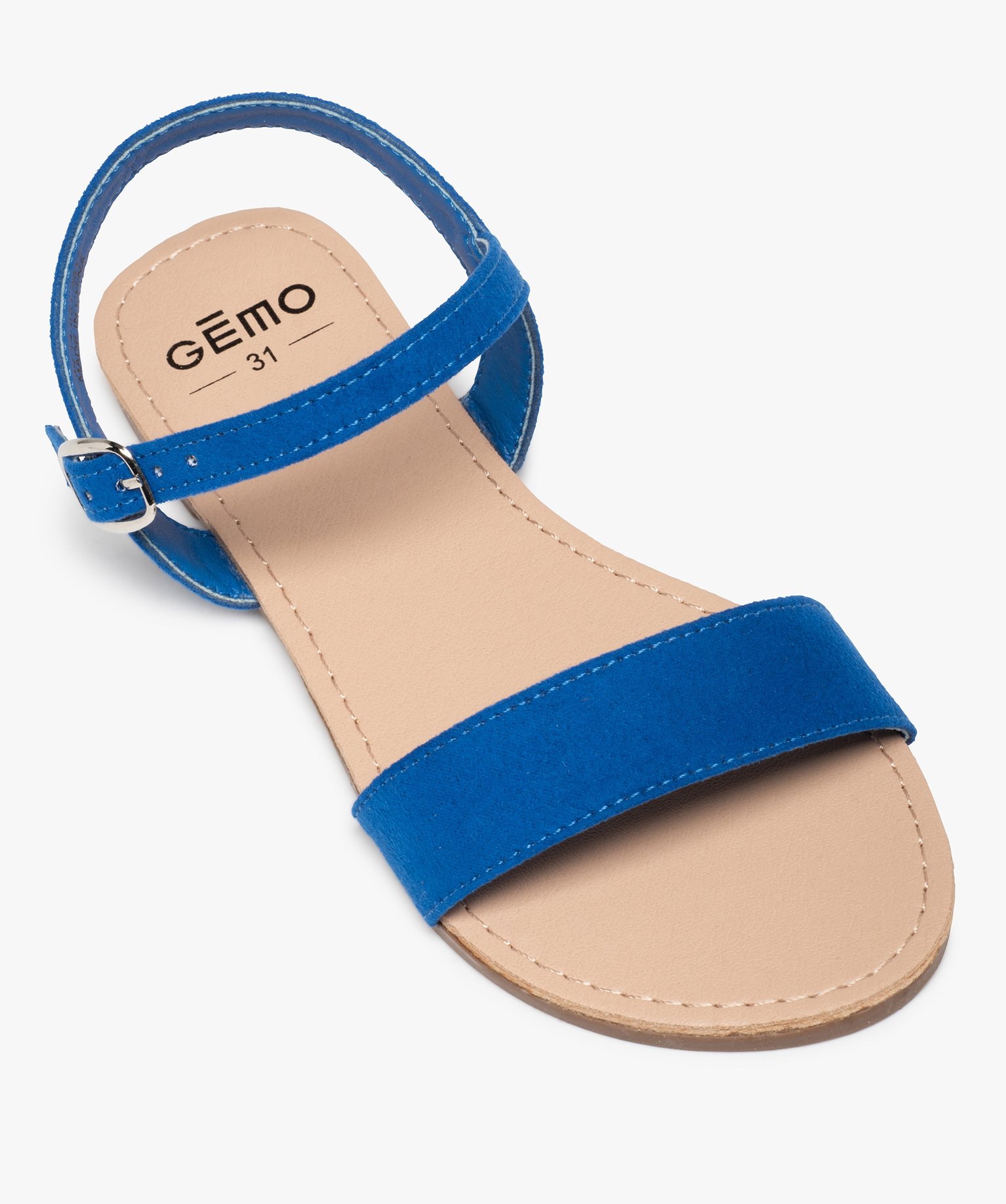 Sandales fille à brides droites en suédine unie bleu | GEMO