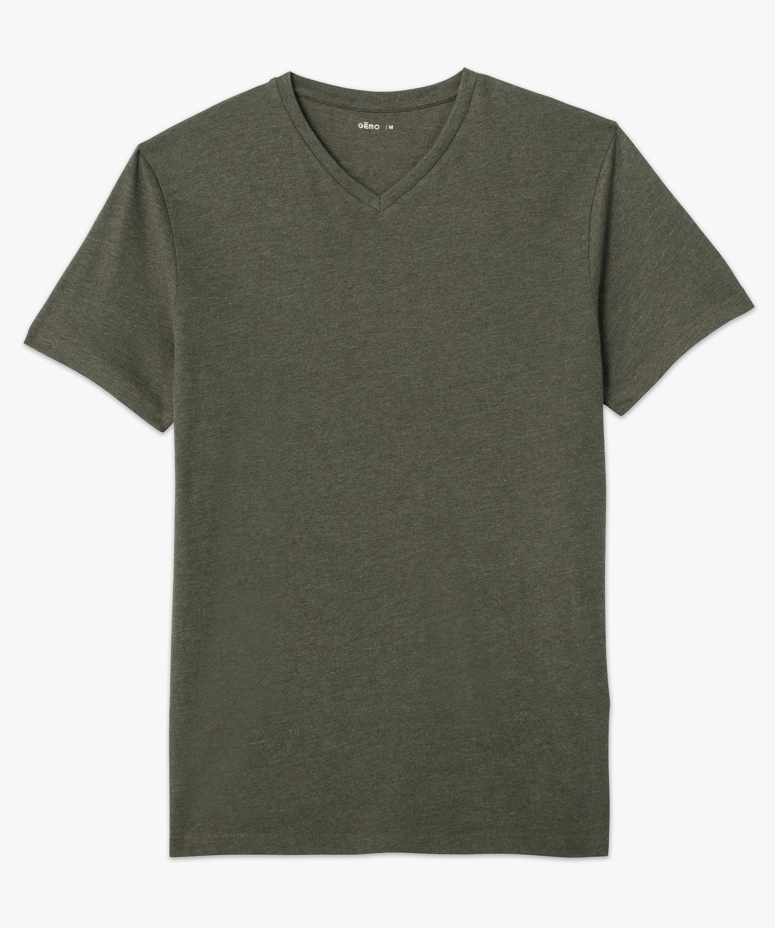 Tee-shirt homme à manches courtes et col V kaki | GEMO
