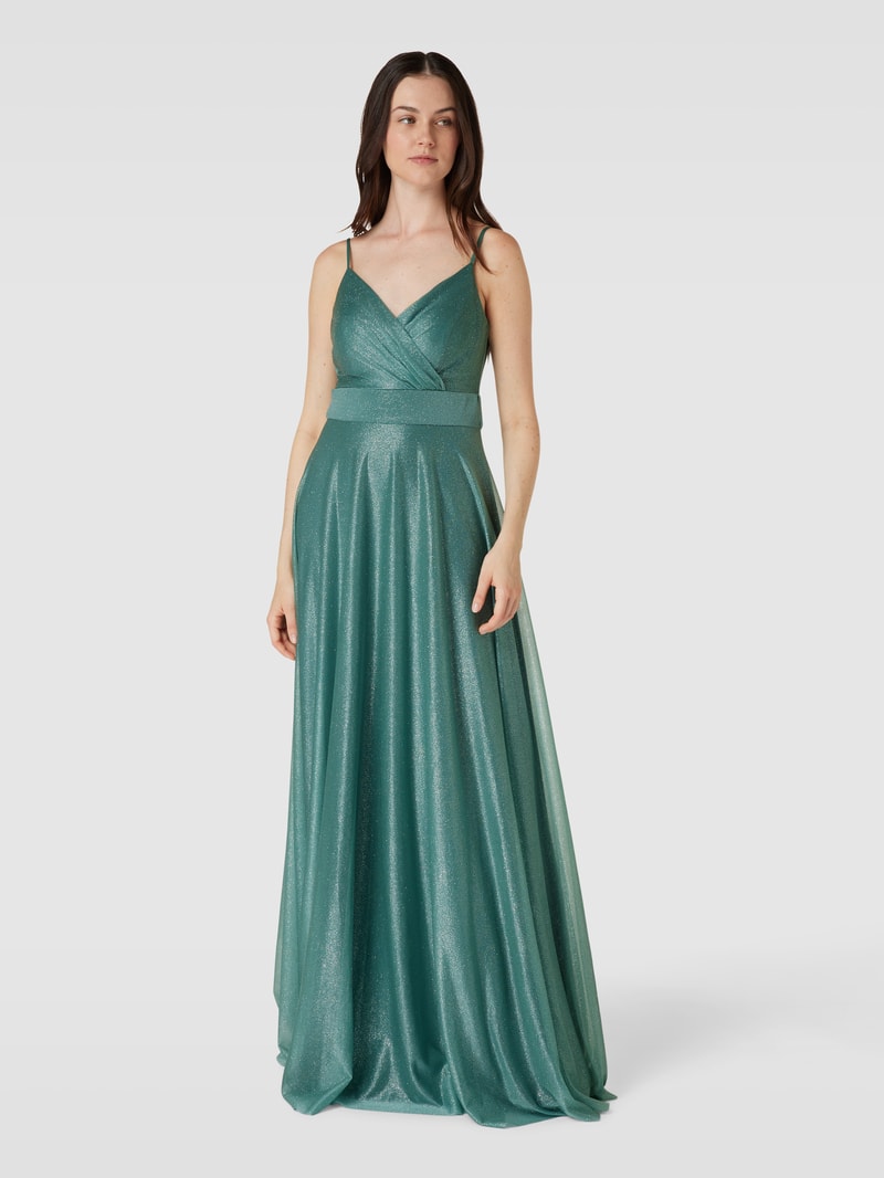 Abendkleid in schimmernder Optik in petrol