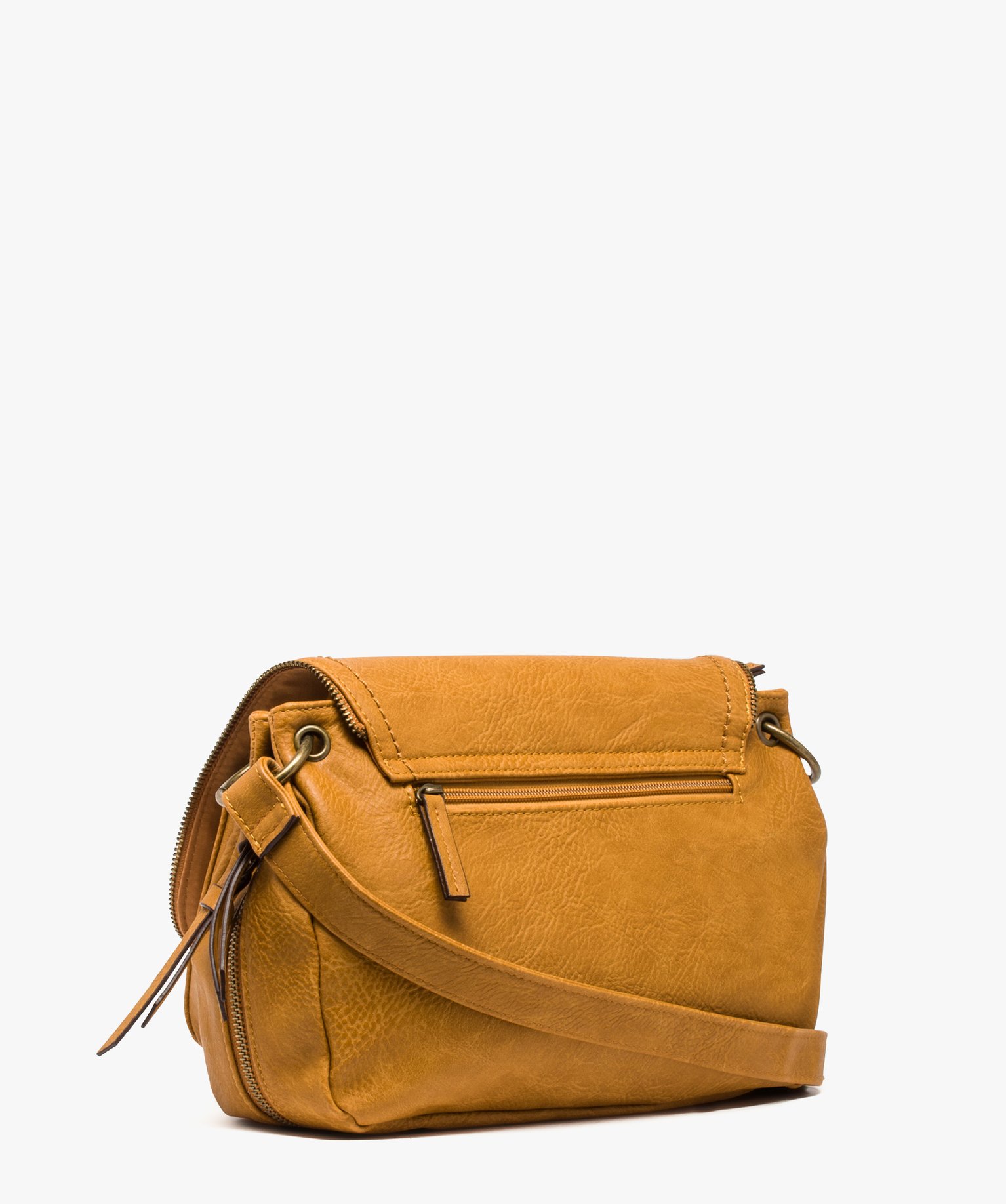 Sac femme forme besace avec détails zippés jaune | GEMO