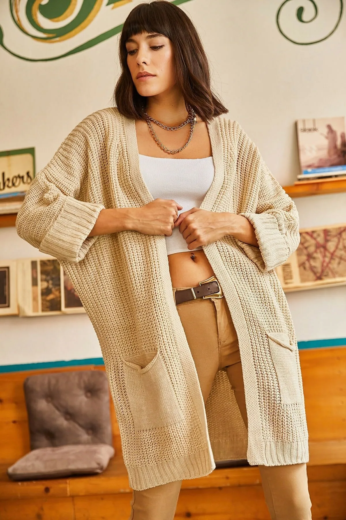 Olalook  Strickjacke - Beige - Regular Fit