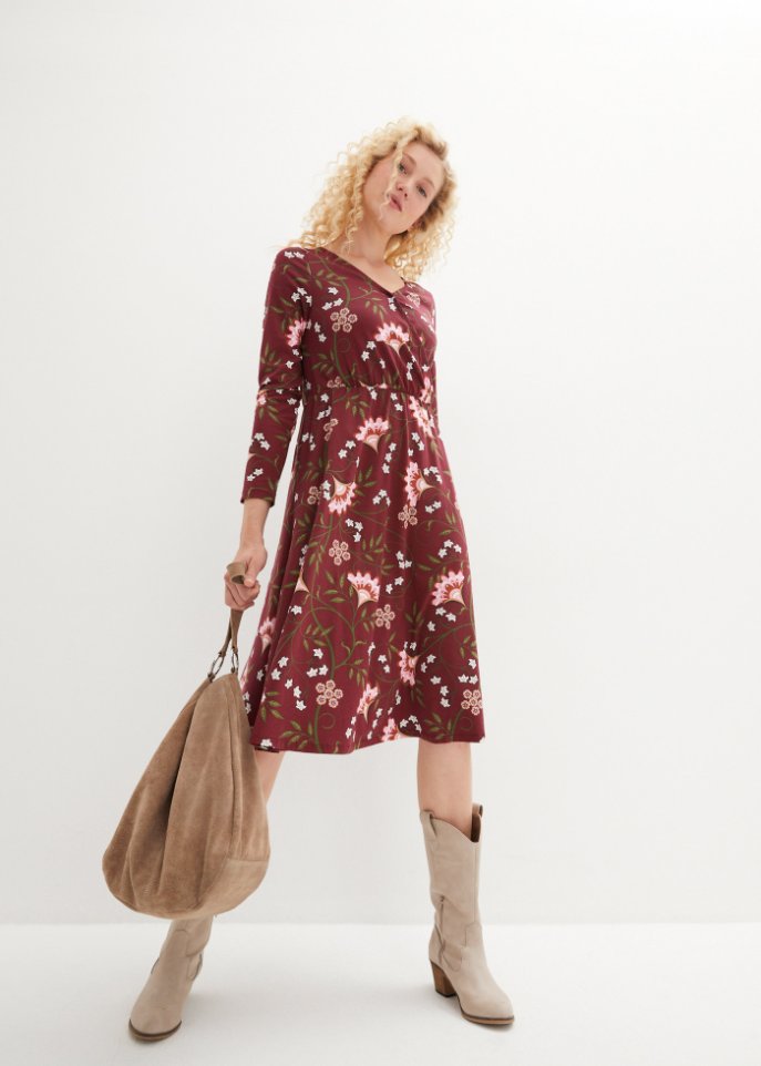 Baumwoll-Midi-Jerseykleid in Wickeloptik