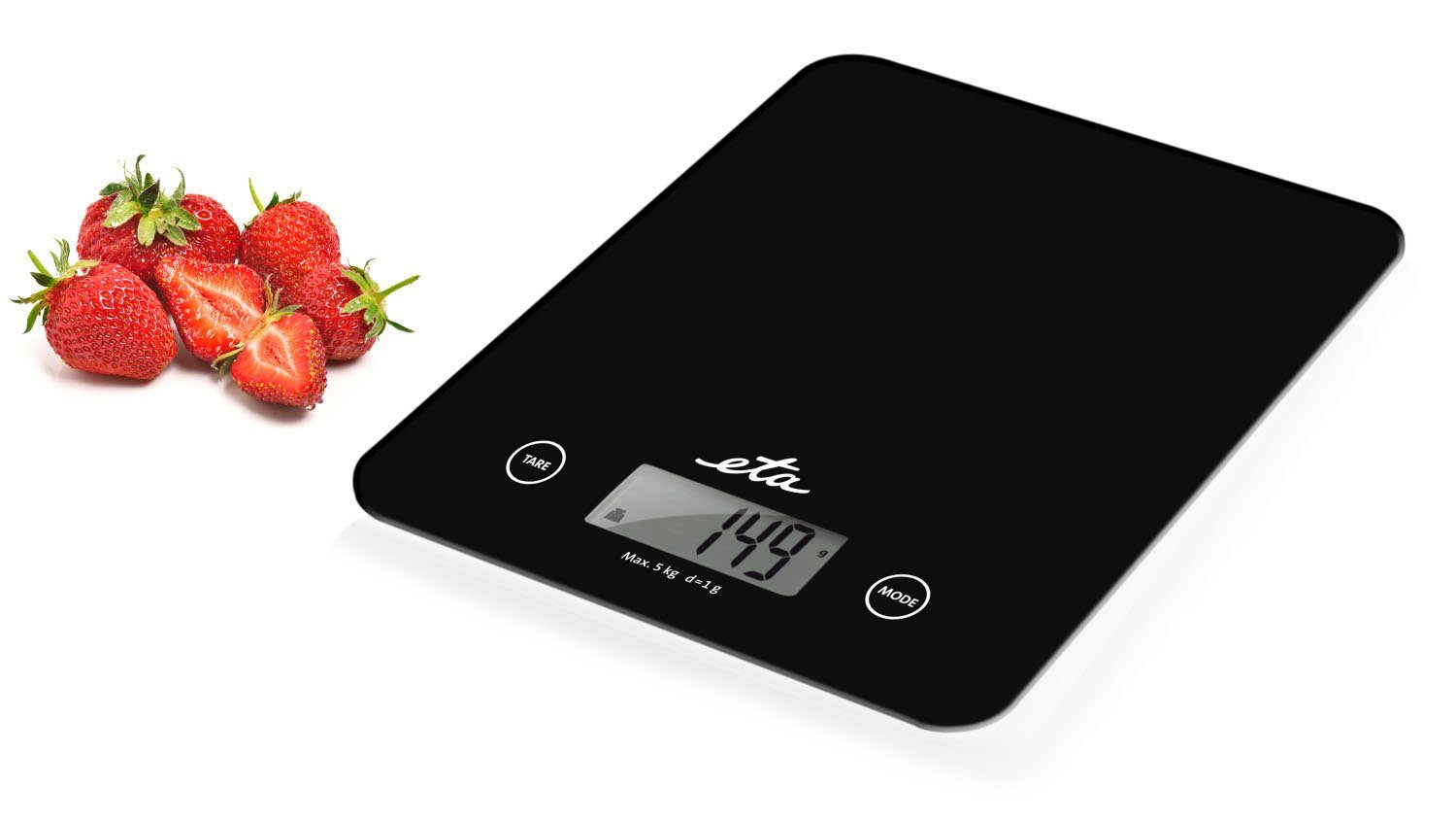 eta Küchenwaage ETA277790050 Lori schwarz, (1-tlg), bis 5kg, Genauigkeit 1g, LCD-Display, TARE