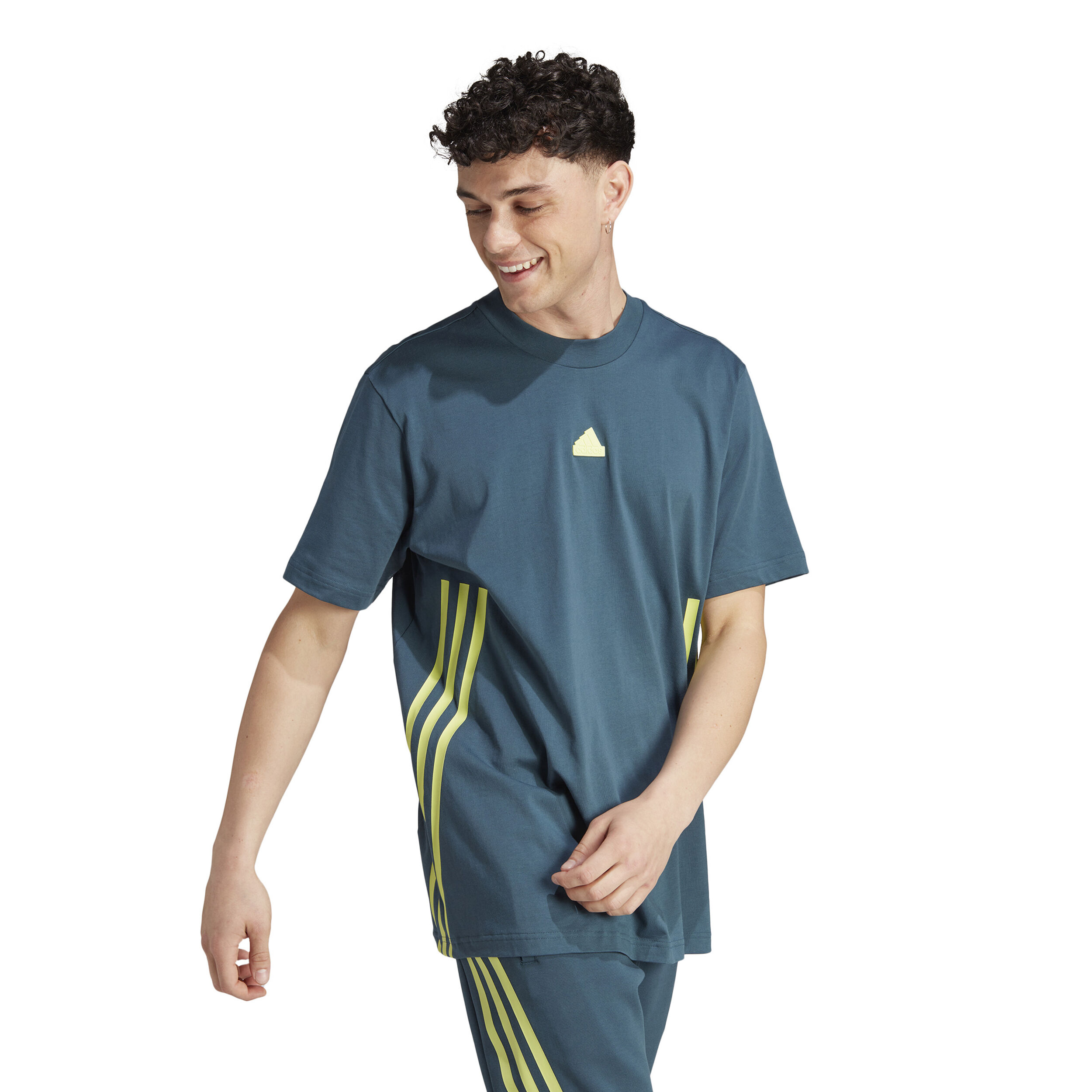 Future Icon 3 Stripes T-Shirt Herren - Dunkelgrau, Limette