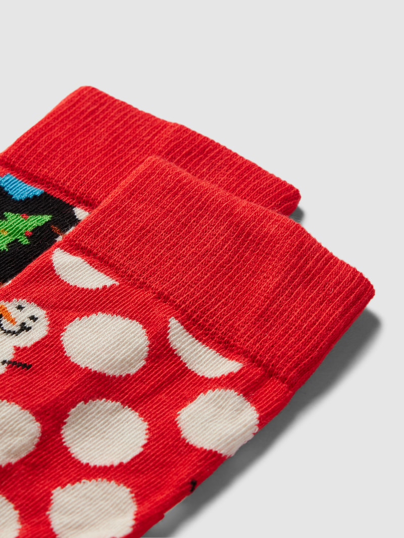 Socken mit Allover-Muster Modell 'Big Dot Snowman' in rot