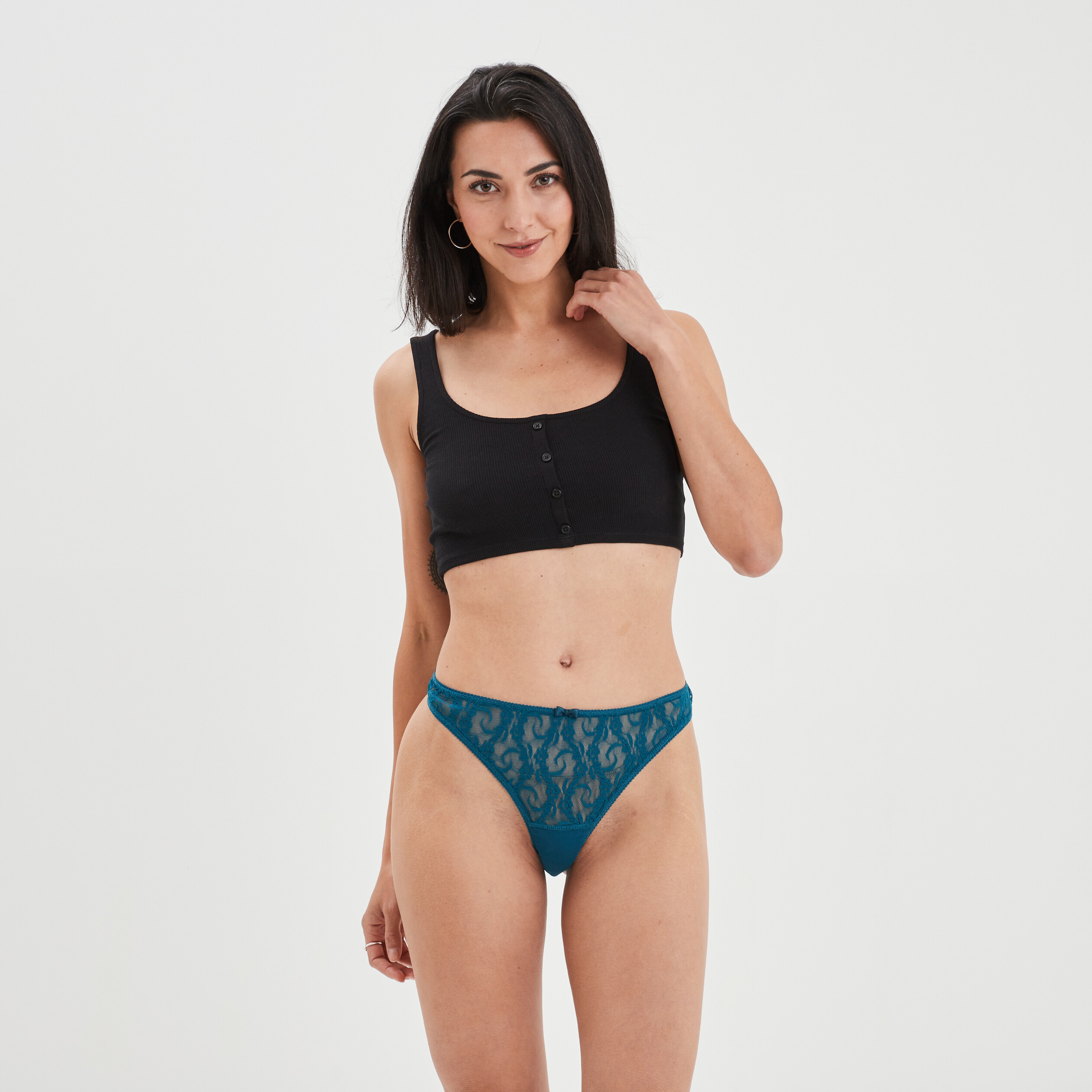 String avec dentelle bleu canard femme | La Halle
