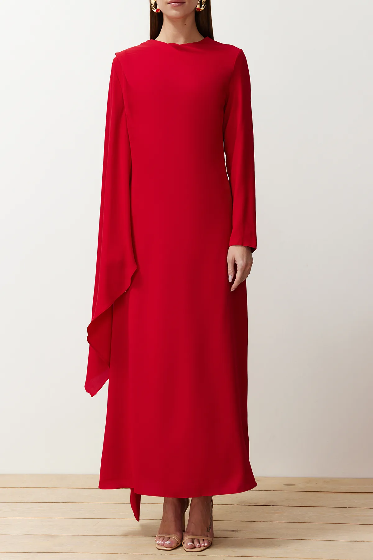 Trendyol Modest  Rotes Abendkleid mit Schaldetail - TCTSS24DB00036