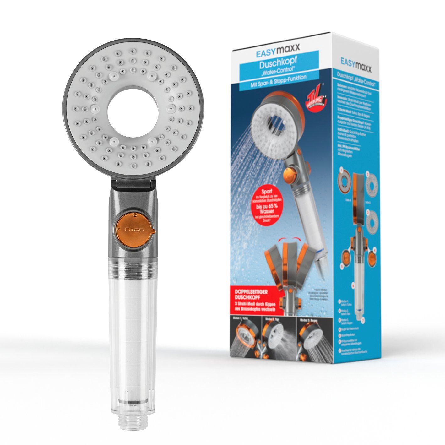 EASYmaxx Regenduschkopf Water-Control mit Spar- & Stopp-Funktion, bis 65% Wasser sparen