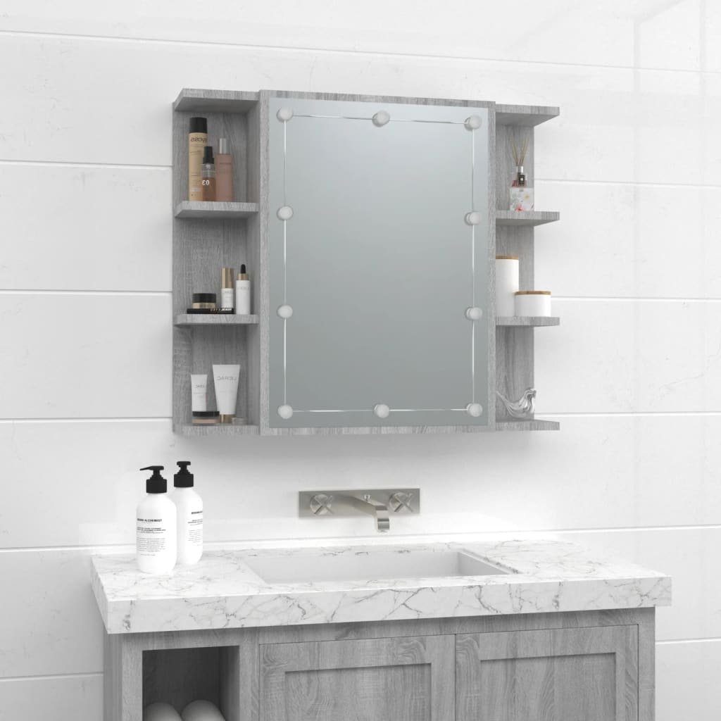 vidaXL Badezimmerspiegelschrank Spiegelschrank mit LED Grau Sonoma 70x16,5x60 cm (1-St)