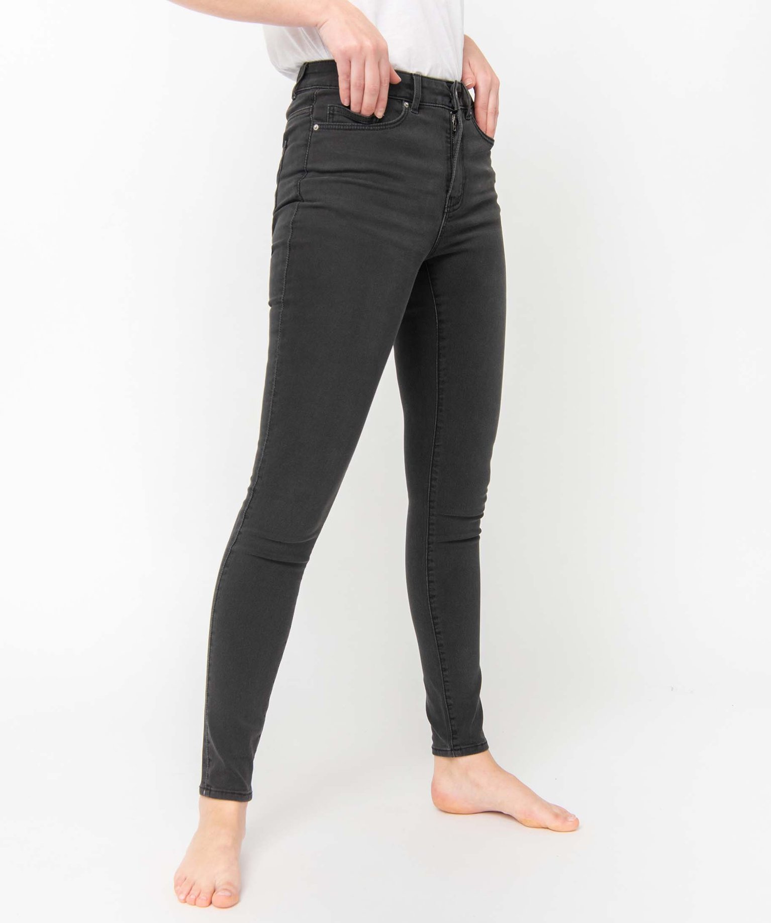 Jean femme coupe skinny taille haute gris | GEMO