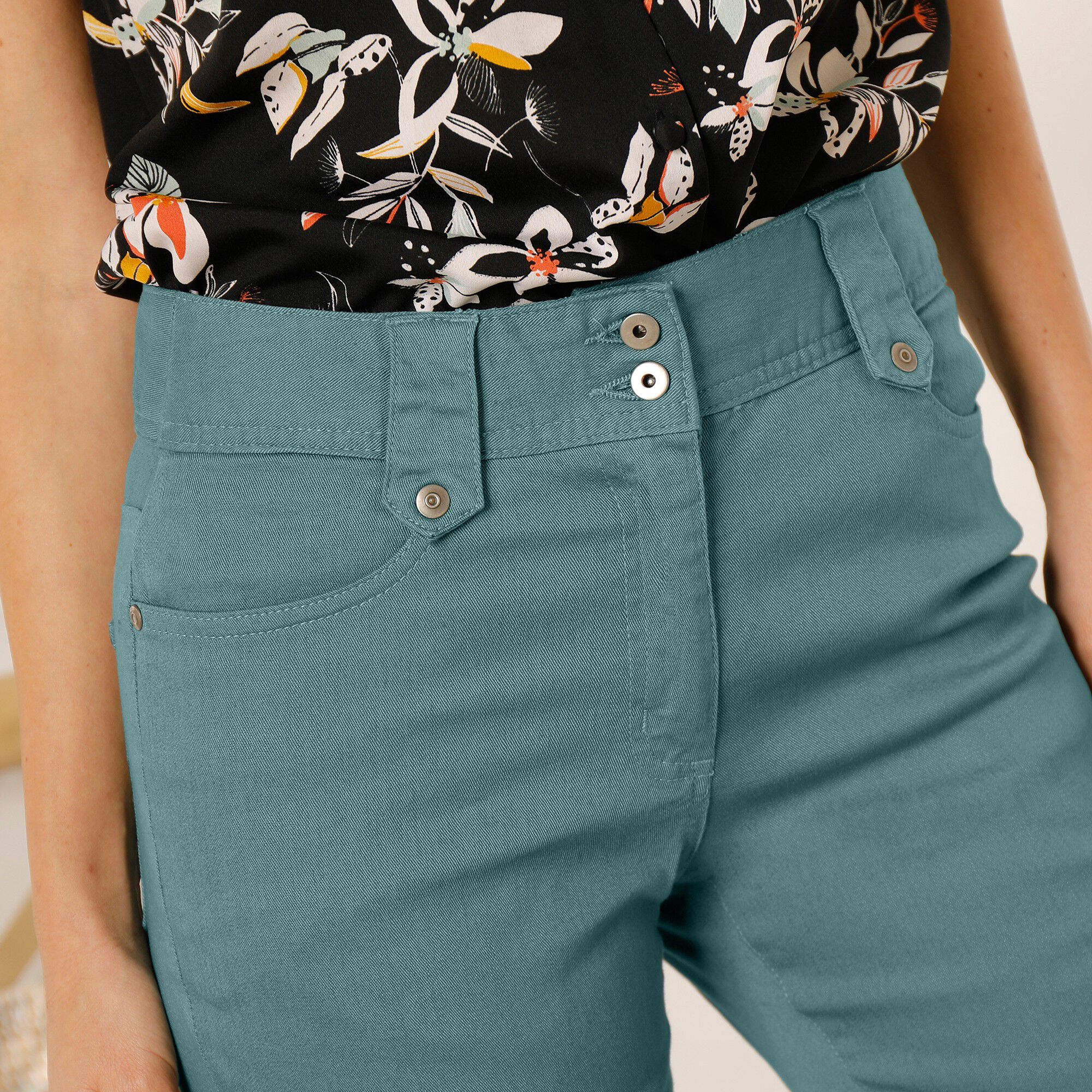 Pantalon droit taille haute effet denim