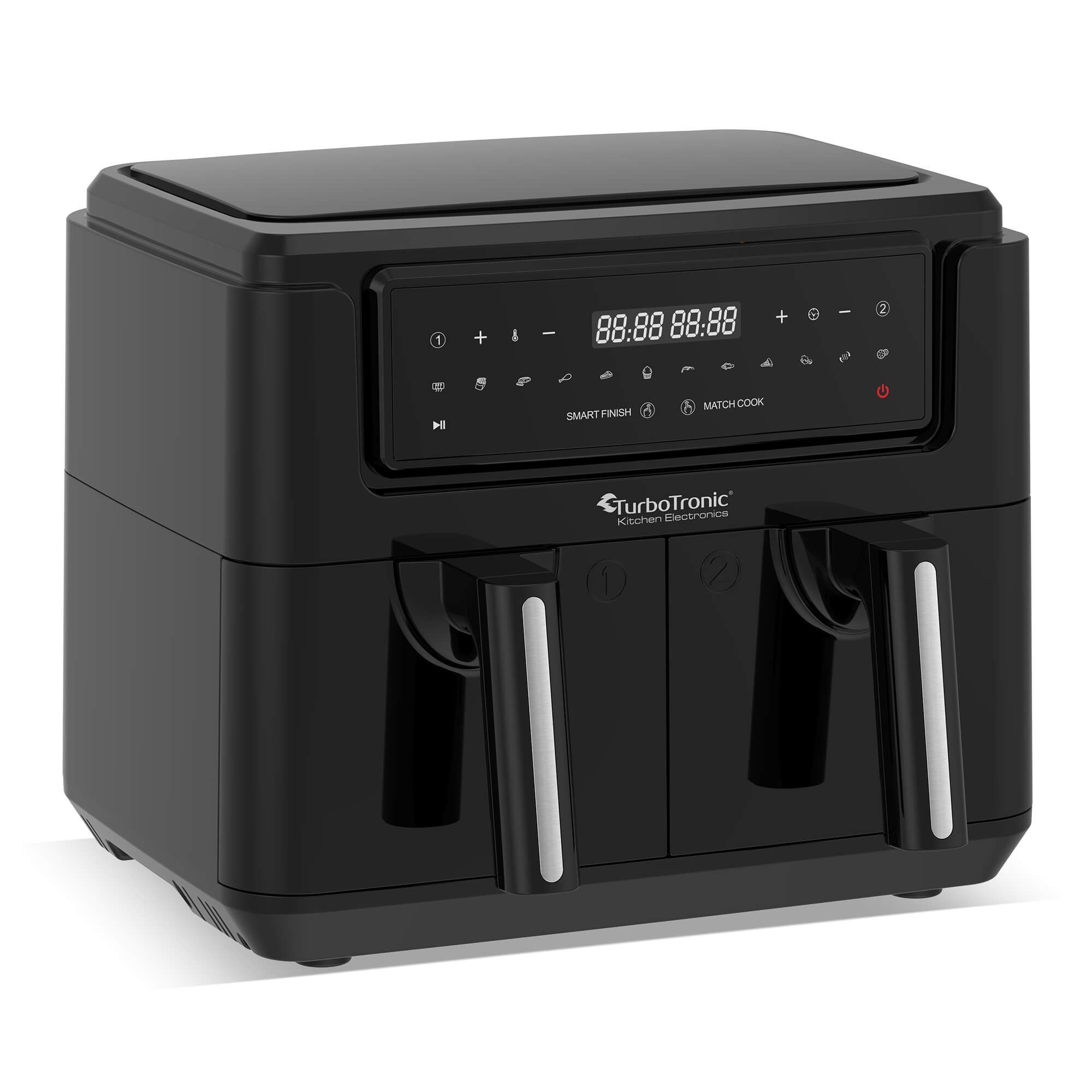 TurboTronic by Z-Line Heißluftfritteuse XXL doppel Airfryer 1750W 7,6L 2x 3,8L Kammer 12 Programme digitale, 1750 W