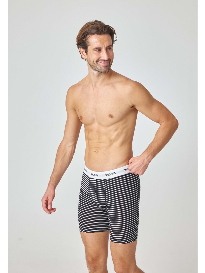 SNOCKS Lange Boxershorts 6 Stück in Schwarz (Streifen) günstig kaufen