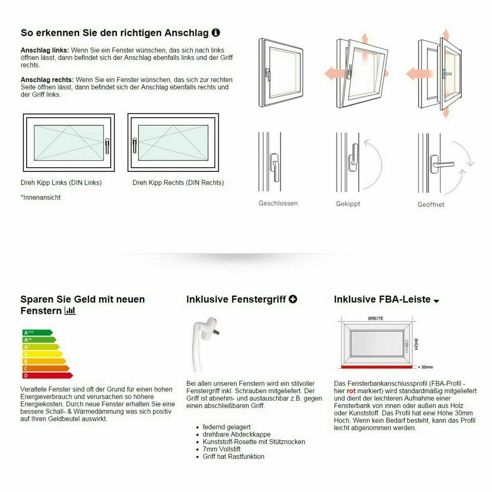 JeCo Fenster Ecoline Kunststofffenster 2-fach Verglasung, weiß, BxH: 500X850 mm, DIN Rechts