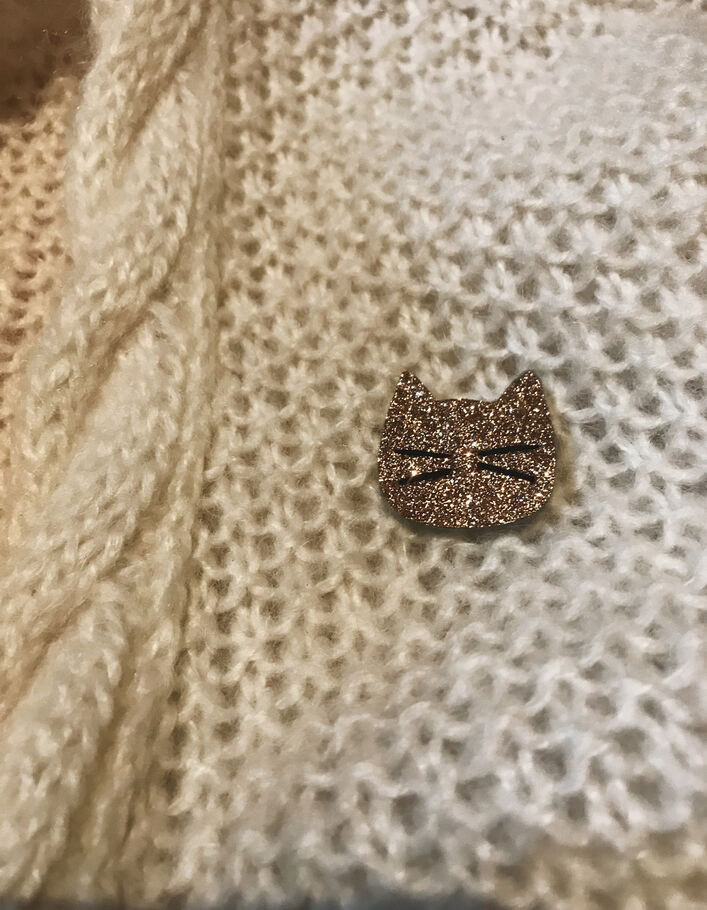 Broche chat or rose pailleté TENDRE CACTUS