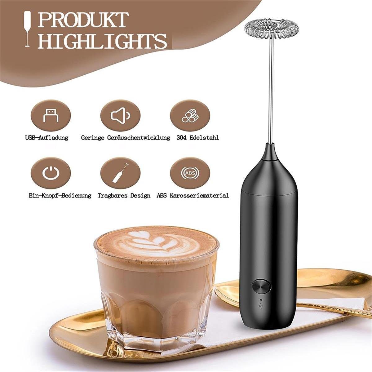 flowgoer Milchaufschäumer Elektrischer Milchaufschäumer, USB-Aufladung, Handaufschäumer, Eingebauter wiederaufladbarer 500-mAh-Lithium-Akku, tragbares Design