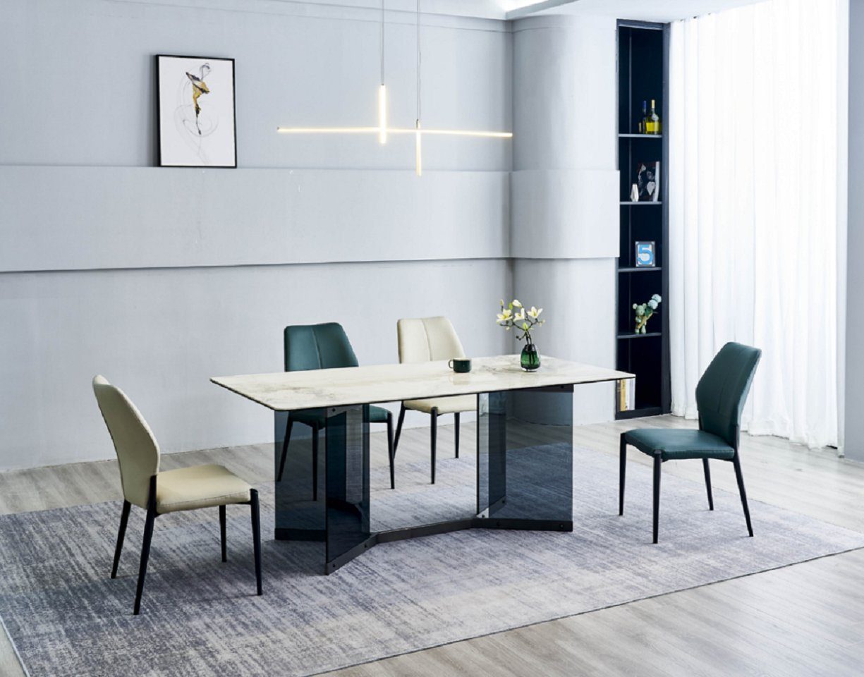 JVmoebel Esszimmer-Set Weißer Esstisch Designer Esszimmer 4x Moderne Stühle Luxus, (5-St., Esstisch + 4x Stühle), Made in Europa
