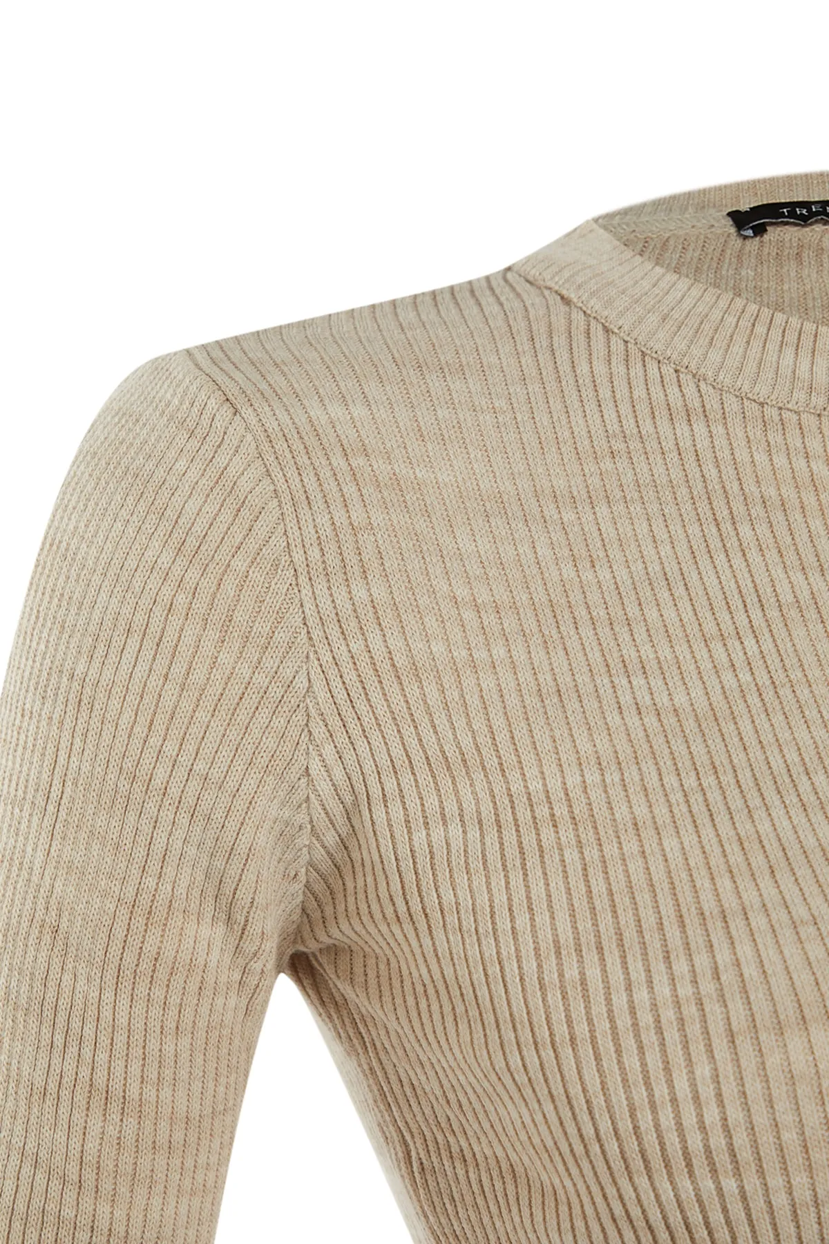 Trendyol Collection  Steinfarbener Basic-Strickpullover mit Kordelzug TWOAW22KZ1708