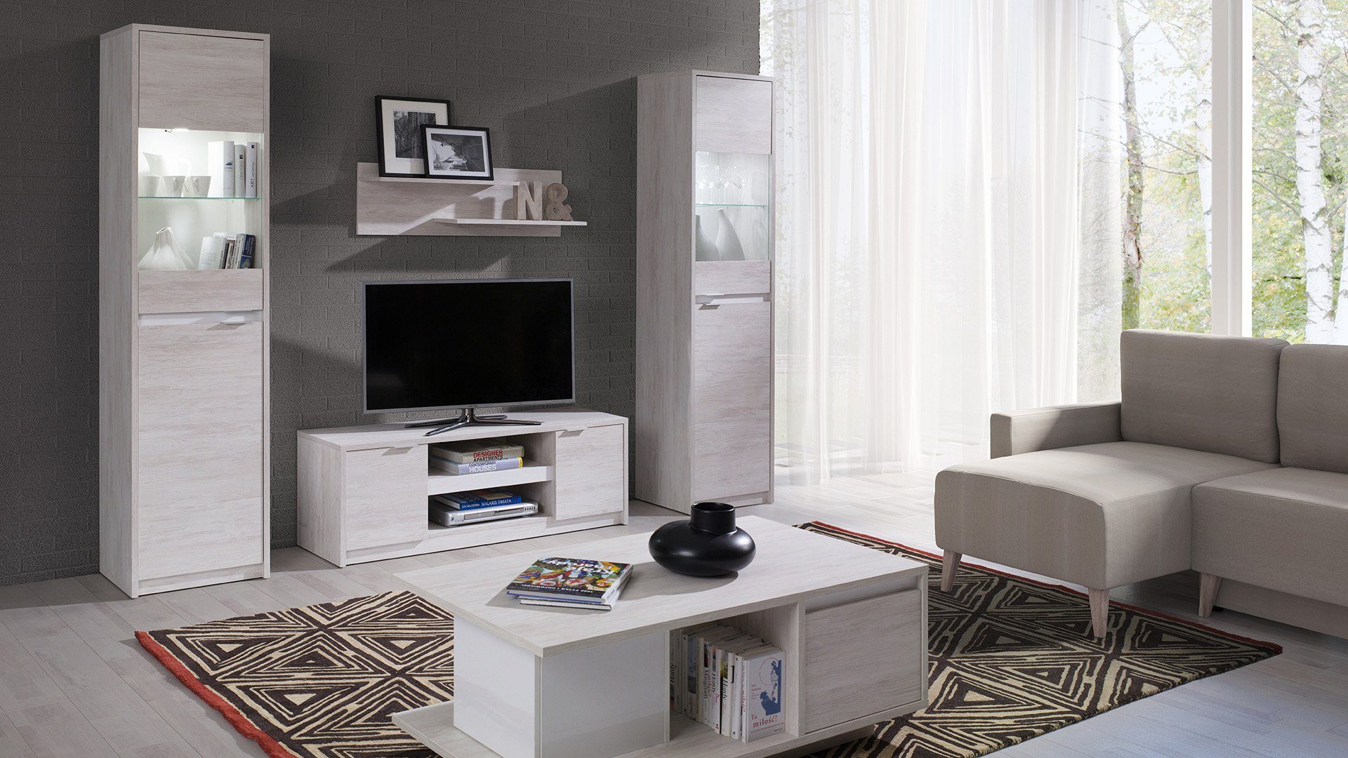 Stylefy Wohnwand Sammy, (Set (5-St), Wohnmöbel), 5-teilig, inkl. LED-Beleuchtung, variabel stellbar, FSC-Zertifizierung, Modern Design